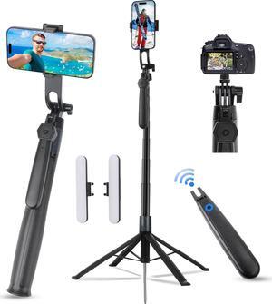 ikaufen 71" Upgrade iPhone Tripod with Ground Spike,5-Speed Adjustable Fill Light,Extendable Tripod for Phone Selfie Stick with Wireless Remote,Compatible with All Cell Phones/Camera/GoPro