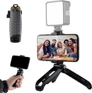 Phone Tripod Mini Tripod Tabletop Small Tripod Desktop Stand Compact Vlog Travel Selfie Stick Handle Grip for iPhone 13, Samsung Smartphone