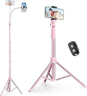88" Phone Tripod & Selfie Stick, Extendable Cell Phone Tripod Stand with Wireless Remote and Phone Holder, Pink