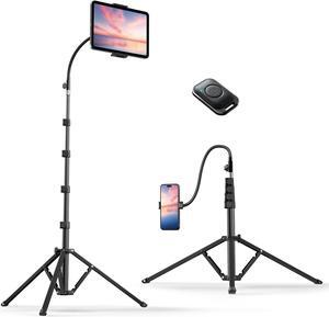 Weilisi Heavy Duty Tablet Tripod Stand 82 Tall, Floor Stand with Remote and Adjustable Gooseneck for Watching/Stream/Recording, Tripod for iPad Pro 12.9/Kindle/iPhone, and All 4.5-13 Tablet/Phone