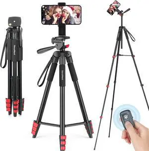 65" Phone Tripod Stand, Tripod for iPhone & Camera with Wireless Remote & Cellphone Holder for Video Recording/Selfies/Live Stream/Vlogging (Included Carry Bag)