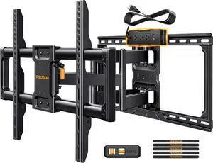 Full Motion TV Wall Mount with Power Strip for 4290 Inch TVs up to 150 lbs Pre-Assembled TV Mount Has Smooth Swivel Tilt Extension Max VESA 600x400mm 12/16/24 Wood Studs PGLF11