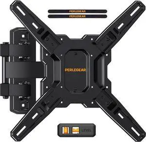 Perlegear Full Motion TV Mount for Most 2660 inch Flat or Curved TVs up to 82 lbs, Wall Mount TV Bracket with Articulating Arms, Tool-Free Tilt, Swivel, Extension, Max VESA 400x400mm, PGMF3