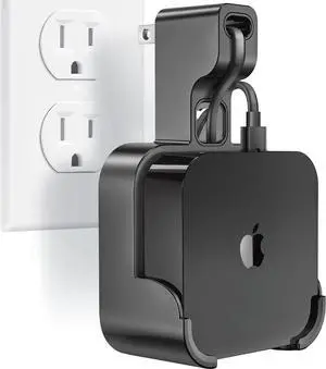 volport Wall Mount Holder Bracket for Apple TV 4k 3rd Generation - Outlet Hanger Stand for Apple-TV 4k+ Gen 3 Built-in Cable Management, Hide & Store Messy Wires, Black