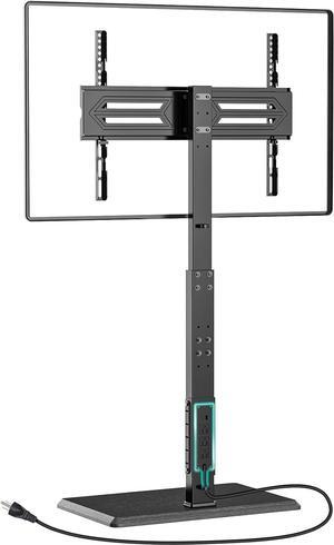 WALI Floor TV Stand with Power Outlet, Tall TV Stand Mount for 32-75 inch TV up to 110 lbs, Swivel and Height Adjustable TV Stands with Wood Base for Bedroom, Office(TVDVD-7P), Black
