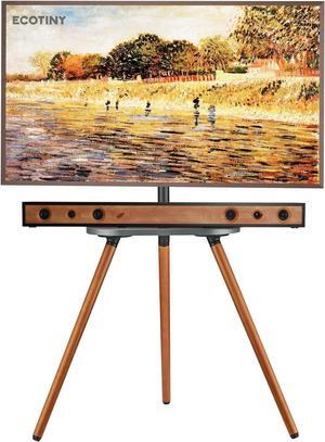 Tripod Easel TV Stand for 40 to 65 Inch LCD LED OLED Screen, Height Adjustable and Swievel TV Stand, Portable Corner TV Floor Stand with Wooden Tray, VESA 400x400mm, Minimalist Black Walnut