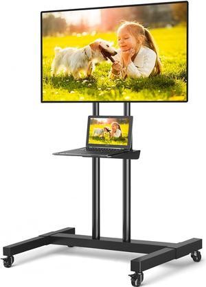 Rolling TV Stand for 32-83 inch Flat Screen/Curved TVs up to 110 lbs, Height Adjustable Portable TV Stand on Wheels with Metal Laptop Shelf, TV Stands for Living Room, Home and Office Use