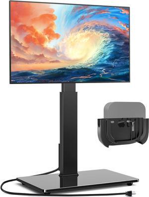 Rfiver Reinforced Floor TV Stand with Power Outlet&Mount for 32-70 Inch TVs Up to 110 lbs, Height Adjustable Swivel TV Stand, Space Saving Tall TV Mount Stand for Bedroom, Living Room