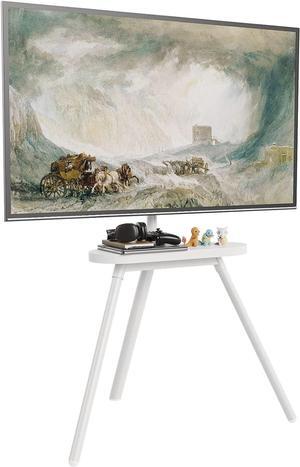 PUTORSEN Easel TV Stand for 43 to 65 inch LED LCD OLED Screens Hold up to 88lbs, Height Adjustable Tripod TV Floor Stand with Shelf/Snap Lock/Anti-Tip Strap, Max VESA 400x400mm, Matte White