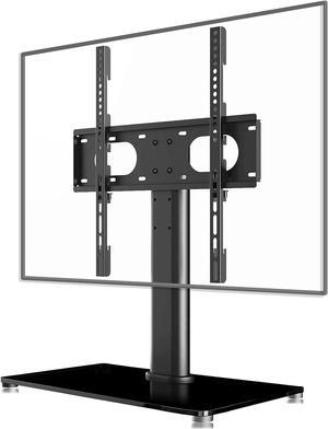 Suptek Universal Table Top TV Stand, Pedestal TV Stand for 17-55 inch Screens, Height Adjustable TV Base Stand with Tempered Glass Base and Wire Management, Holds up to 40kg, VESA 75/400mm, TS001-02