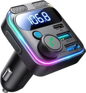 JOYROOM 81W Bluetooth 5.4 FM Transmitter Car Adapter PD & QC 3.0 USB C Car Charger Cigarette Lighter Adapter Hands-Free Calling Radio Support USB Drive [Stronger Dual Mics & HiFi Deep Bass Sound]