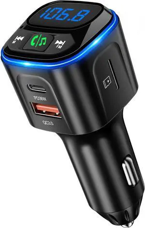 Bluetooth 5.3 FM Transmitter Car Adapter [PD36W & QC18W] [Fast Charging] Wireless Radio Adapter HiFi Bass Sound Hands-Free Calling LED Display with Light Switch Support Bluetooth/U Disk/TF Card