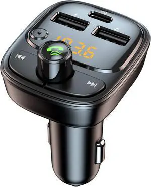 Bluetooth 5.3 FM Transmitter Car Adapter, Wireless Radio MP3 Player Stereo Music Audio Receiver Hands Free Calling, 42W (PD 30W & 12W) USB C Car Charger for iPhone, Support TF Card & USB Disk (Black)