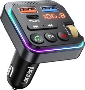 Bluetooth 5.0 FM Transmitter for Car [PD 20W + QC 3.0] USB Charger Music Radio Adapter Wireless Microphone &HiFi Bass Sound Supports Hands-Free Siri Google Assistant