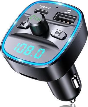 Bluetooth V5.0 FM Transmitter for Car, Type-C PD 20W Quick Charging Bluetooth Car Adapter with Hands-Free Calling, Wireless FM Radio Receiver Music Player Kit Support SD Card & USB Disk