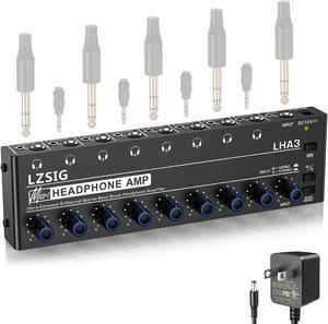 Headphone Amplifier 8 Channel Metal Stereo Audio Amplifier with Bass Boost, Mini Earphone Splitter with Power Adapter,1/4" & 1/8" TRS Headphones Output and TRS Audio Input for Sound Mixer,DC 12V