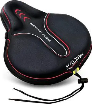 Bike Seat Cushion Cover Memory Foam, Large Wide Bicycle Saddle Soft for Men Women, Comfort Exercise Cycle Seats Cover Padded Fits Stationary Bikes, Cruiser, Spin, with Waterproof Cover