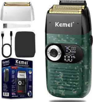 KEMEI Foil Shaver Barber for Men,Electric Razor Rechargeable with Beard Trimmer,Cordless Lithium Titanium Foil Shavers with Travel Case