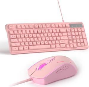 Pink Creamy Keyboard and Mouse Combo,MageGee GK980 Wired RGB Backlit Keyboard and Pink Gaming Mouse Combo,PC Keyboard and Adjustable Sensitivity Mouse for PC/loptop/MAC(Pink)