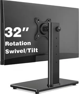 Single Monitor Stand VESA Mount for 13-32 Inch Screens Free-Standing Monitor Riser with Swivel Tilt Rotation Height Adjustable Universal Desk Stand up to 44lbs VESA 75x75 100x100mm