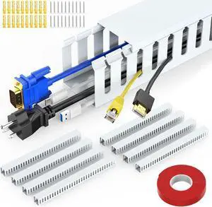 Wire Duct Kit, Open Slot Cable Management Raceway, 123in Track Desk Channel, Cord Cover Wiring, Cable Raceway Kit to Hide Wall Mount TV Cables - 8x15.4in X 1.97in X 1.97in