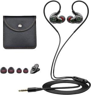 Dual Driver Wired Earbuds 3.5mm in Ear Headphones with Mic and Hooks, 1.2m Cord Aux Jack Wrap Around Over Ear Earphones with Extra Bass for Phone PC Tablet MP3 Player Gaming Sport Running