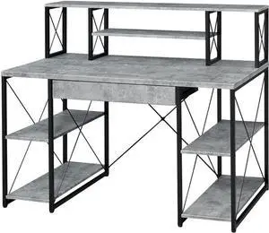 Acme Amiel Wooden 1-Drawer Writing Desk in Faux Concrete and Black
