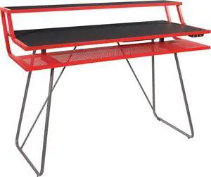 OSP Home Furnishings Glitch Battlestation Gaming Desk with Bluetooth RGB LED Lights, Red OSP Home Furnishings Glitch Battlestation Gaming Desk with Bluetooth RGB LED Lights, Red