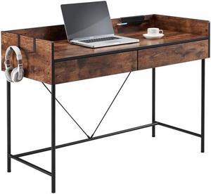 JJS 48" Home Office Computer Laptop Desk with Drawers, Modern Wooden Compact Study Writing Desk with Privacy Panel and Storage for Small Space, Rustic Brown