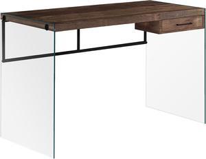 Monarch Specialties Computer Desk - Contemporary Writing Desk with Drawer - Tempered Glass Legs - 48"L (Brown Reclaimed Wood Look)