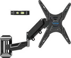 Height Adjustable TV Wall Mount for 26-55 Inch TVs Gas Spring Full Motion Articulating TV Bracket with Smooth Swivel Tilt & Safe Corner Installation 400x400mm VESA 11-66 lbs Textured Black