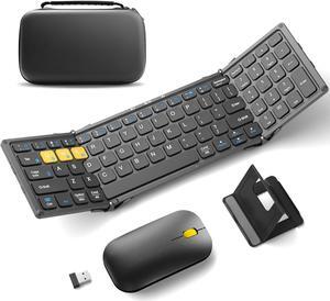 Foldable Bluetooth Keyboard and Mouse, Portable Folding Pocket Keyboard Mouse Combo with Numeric Keypad for Business and Travel for Phone Tablet Laptop (2.4G+Dual BT)