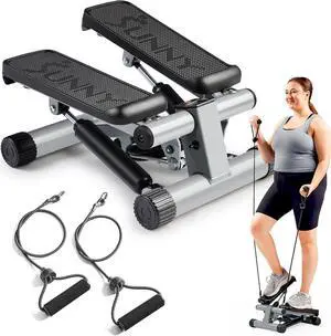 Sunny Health & Fitness Mini Stepper for Exercise at Home, Stair Step Workout Machine with Resistance Band and Over 300lb Weight Capacity, Optional Twist Motion and Free SunnyFit App Connection