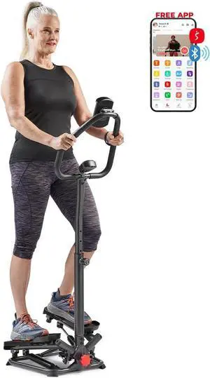 Sunny Health & Fitness Twist Stepper with Handlebar, Stair Step Machine for Cardio Workout, Compact Home Exercise Equipment W/Optional Free SunnyFit App Connection