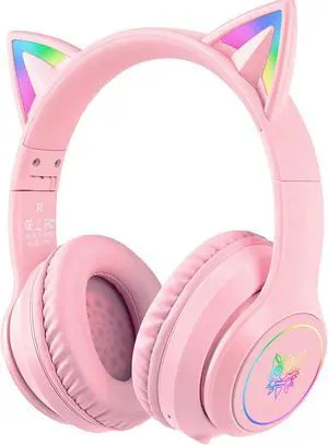 Cat Ear Bluetooth Headphones with Micphone for Kids & Adults, LED Light Up Wireless HI-FI Sound Quality, Over-Ear Headphones with Volume Control for iPhone/iPad/Laptop/PC(55H Play Time)