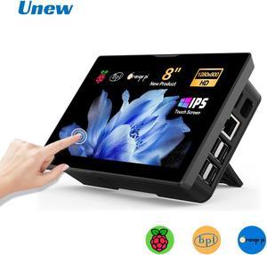 Unew 8 Raspberry Pi Monitor 1280x800 16:10 Widescreen Ratio 60Hz HDMI USB Type-C Interface for Raspberry Pi 4 3 DIY Projects Surveillance Display Monitors 12V Power Charger + Fan