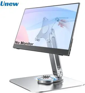 Unew Portable Monitor Stand Aluminum Alloy Desktop 360 ° Rotation, VESA 75x75mm Suitable for 10~18.5 inch Monitor M4 Screws 5KG Load Capacity Ultra Stable Hold for Laptop Tablet Silver