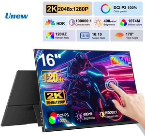 Unew 16 Inch OLED Portable Monitor Touchscreen, 2K 2048x1280 120Hz 1ms Gaming Display, 100% DCI-P3 400 Nits HDR, USB-C Mini HDMI Second Screen with VESA for Laptop PC PS5 Xbox Switch Phone Unew 16 Inch OLED Portable Monitor Touchscreen, 2K 2048x1280 120Hz 1ms Gaming Display, 100% DCI-P3 400 Nits HDR, USB-C Mini HDMI Second Screen with VESA for Laptop PC PS5 Xbox Switch Phone