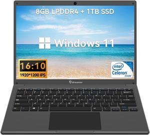 Adreamer Windows 11 Laptop 8GB RAM+ 1TB SSD, 1920 * 1200 16:10 Laptop PC, Laptop Computer with HDMI Slot, 5G+2.4G Dual WiFi, 13.3inch Traditional Laptop PC (8GB+1TB, Gray)