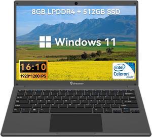 Adreamer Windows 11 Laptop 8GB RAM+ 512TB SSD, 1920 * 1200 16:10 Laptop PC, Laptop Computer with HDMI Slot, 5G+2.4G Dual WiFi, 13.3inch Traditional Laptop PC, Gray