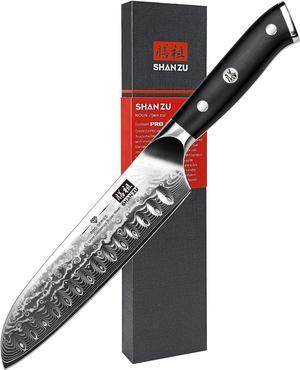 SHANZU Santoku Chef's Knife 7 Inch Multifunction Kitchen Knives Damascus Stainless Steel & Ergonomic Fiberglass G10 Handle Best Sharp High-Carbon Knives