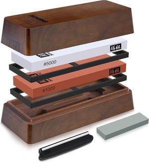 SHAN ZU 2 Pcs Knife Sharpener Stone Set with Storage Box Whetstone Grit 1000/5000 Knife Sharpening Stone with Non-Slip Silicone Base and Angle Guide Whetstone Knife Sharpening Kit for Kitchen Knives