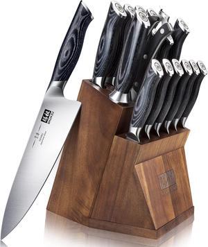 SHAN ZU Knife Block Set,Knife Sets for Kitchen with Block, Japanese Super Steel Kitchen Knife Sets with Removable Block & K133 Ergonomic Handle, Black Tortoise Genbu Series