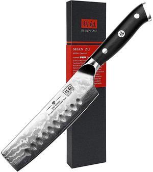 SHAN ZU Chef Knife Damascus Professional Extra Sharp Kitchen Knife Japanese Nakiri Knife, High Carbon Super Steel Chef's Knife with Ergonomic G10 Glass Fiber Handle