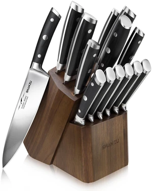 Kitchen Knife Set with Block, SHAN ZU 14-Piece Professional High Carbon German Chef Knife Block Set with Sharpener, Knife Sets for Kitchen with Block Kitchen Knife Set with Block, SHAN ZU 14-Piece Professional High Carbon German Chef Knife Block Set with Sharpener, Knife Sets for Kitchen with Block
