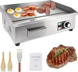 IRONWALLS Commercial Electric Griddle 22, 3000W Electric Flat Top Griddle Grill Indoor with 122~572 Adjustable Temperature Control, Non-stick Stainless Steel Teppanyaki Grill for Restaurant, Hotel