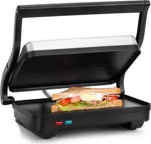Holstein Housewares 2-Slice Electric Griddle, Non-Stick Sandwich Maker with Adjustable Temperature, Cool-Touch Handle, Black & Stainless Steel Holstein Housewares 2-Slice Electric Griddle, Non-Stick Sandwich Maker with Adjustable Temperature, Cool-Touch Handle, Black & Stainless Steel
