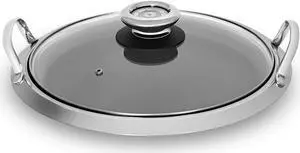 Chef's Secret 12-Element Stainless Steel Round Non-Stick Griddle With See Thru Glass Cover, PFOA Free, Works with Induction, Ceramic, Electric, and Gas Cooktops