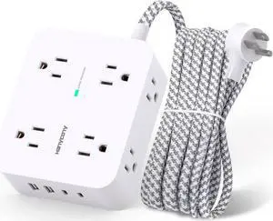 Surge Protector Power Strip - HANYCONY 8 Outlets 4 USB (2 USB C) Charging Ports, Multi Plug Outlet Extender, 5Ft Braided Extension Cord, Flat Plug Wall Mount Desk Charging Station for Home Office ETL