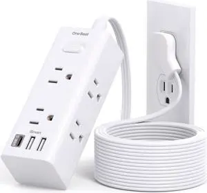 One Beat 10Ft Extension Cord with Multiple Outlets,Flat Plug Power Strip Surge Protector with 10 Ft Long Cord,6 Outlet 3 USB Ports (1USB C),Multi Outlet Wall Plug for Travel,College,Dorm Essentials